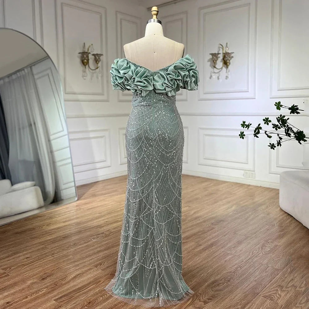 Zapdress Customized Sage Green Off Shoulder Mermaid Evening Dresses 2024 Arabic Formal Gowns For Women Wedding Party (ZD17307)