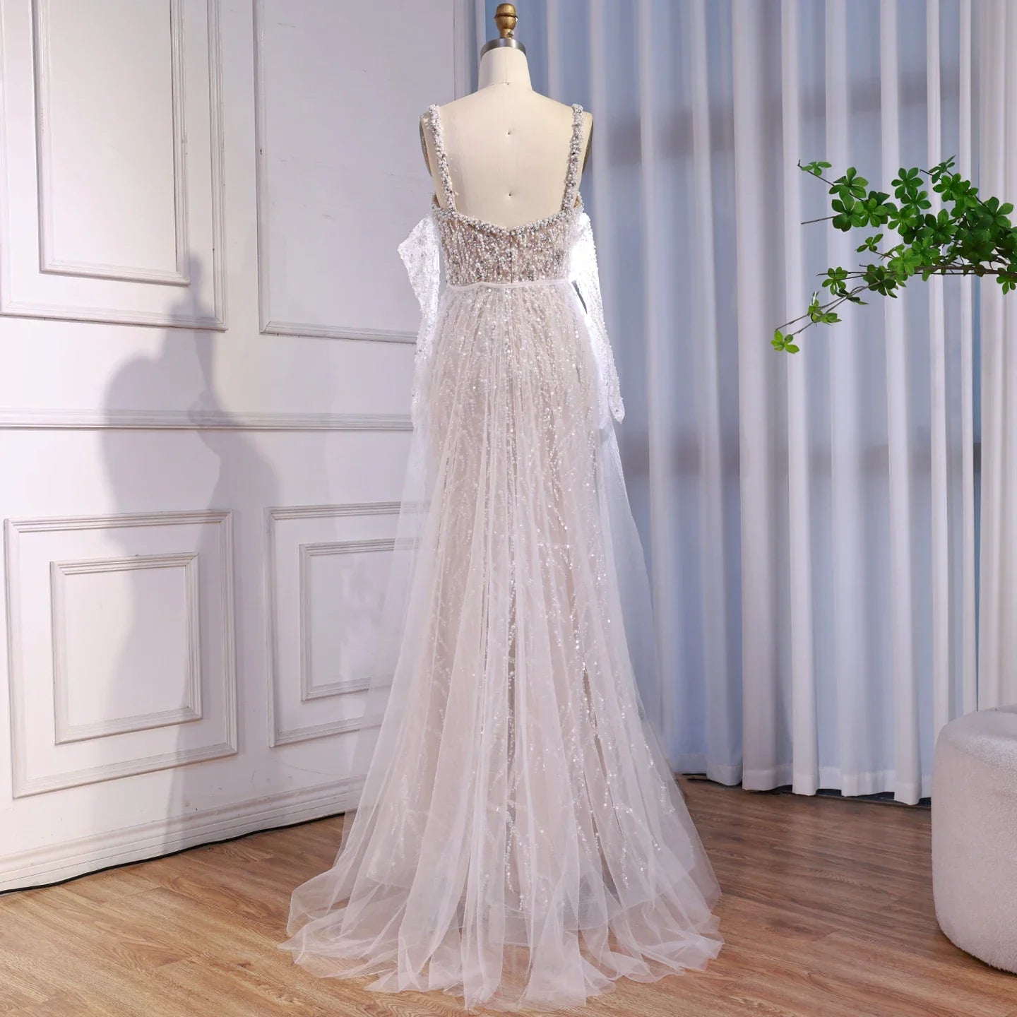 Zapdress White Nude Mermaid Pearls Evening Dresses with Gloves Wedding Party Gowns for Women 2026 Customized DLA72345E (ZD17304)