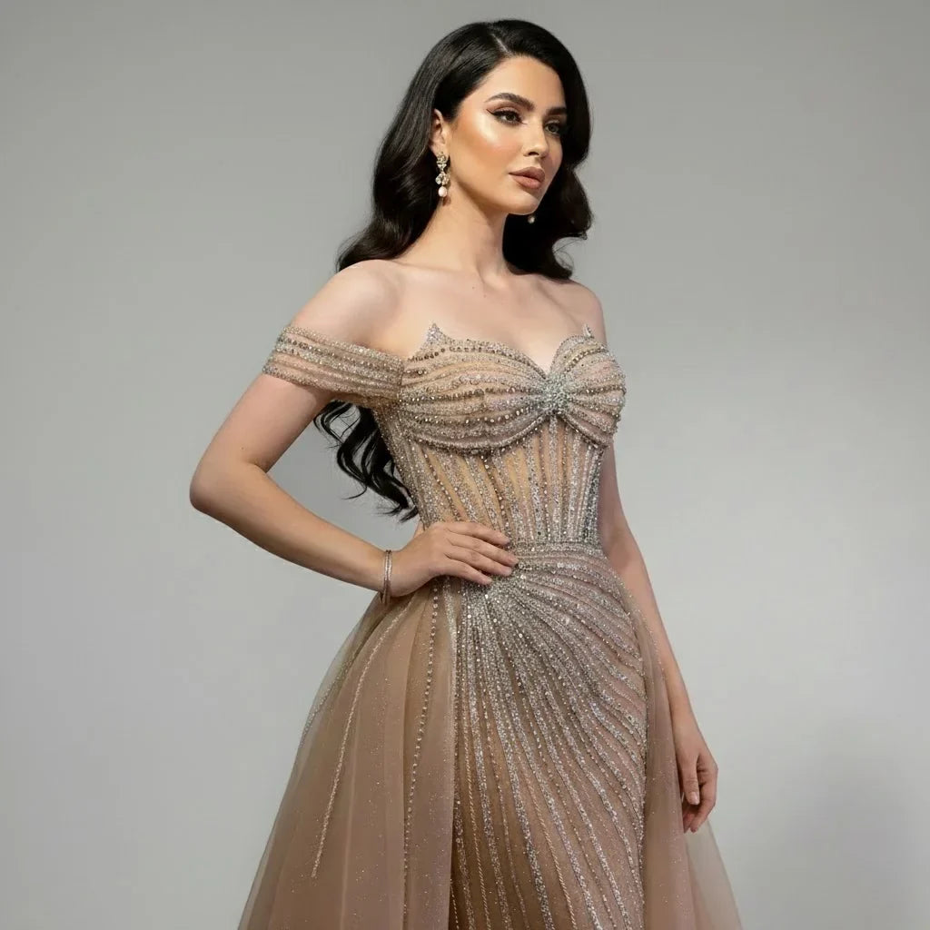 Zapdress Customized Elegant Off the Shoulder Mermaid Evening Dresses with Skirt Formal Party Gowns for Women (ZD17390) - VelvetHem
