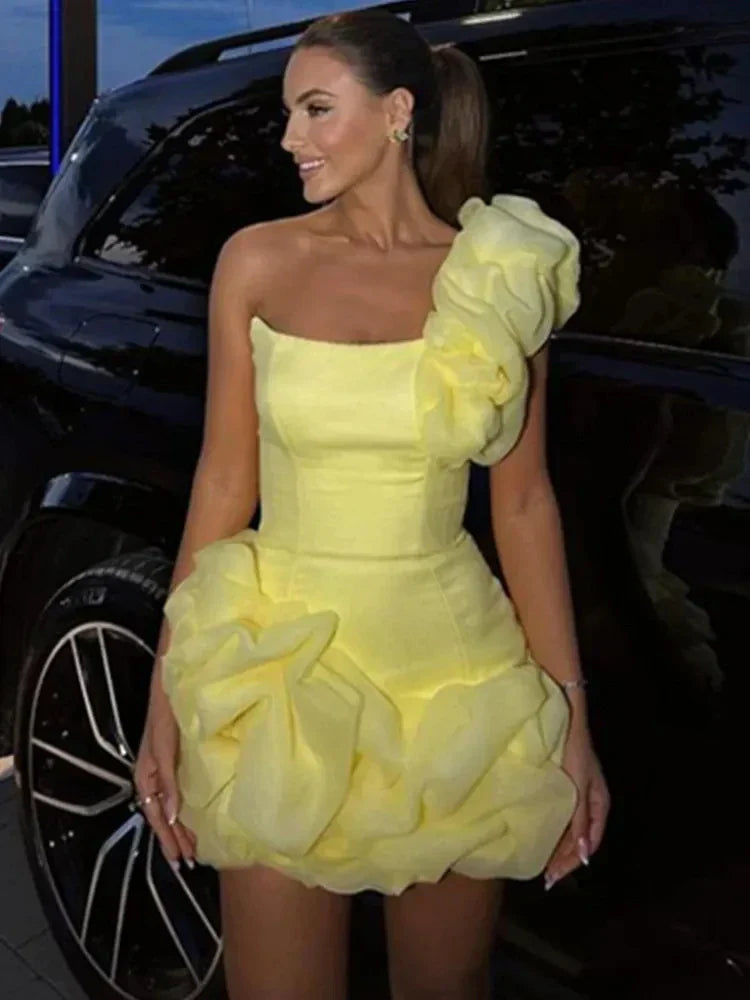 Yellow Satin Slim Fit Mini Party Dress - VelvetHem