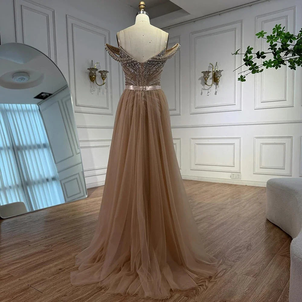 Zapdress 2026 Nude Luxury Beaded Mermaid Off Shoulder Evening Dress Formal Party Gowns for Women Customized (ZD17260)
