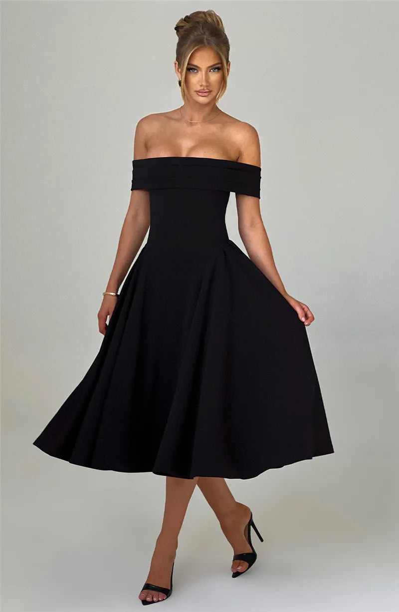 Off - Shoulder Flare Midi Dress