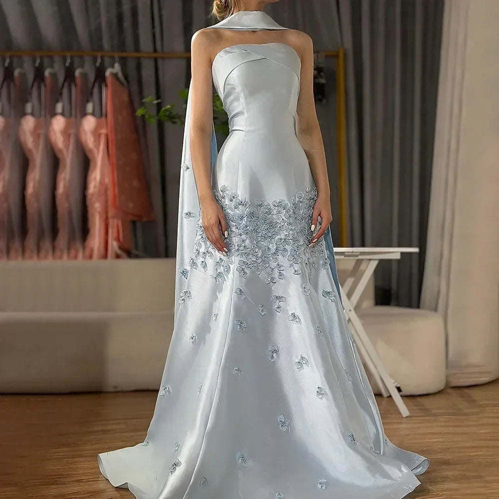 Zapdress Baby Blue Satin Mermaid Dubai Evening Dress Appliques Formal Party Gowns for Women DLA72483A Customized (ZD17354) - VelvetHem