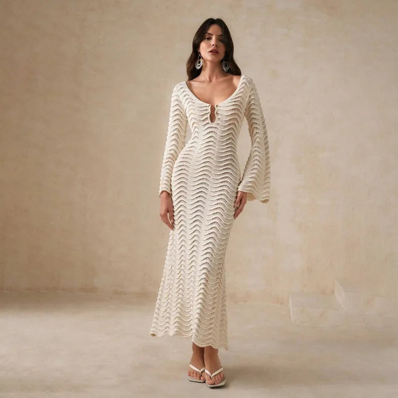 Knit Hollow - Out Loose Patchwork Lace - Up Summer Dress