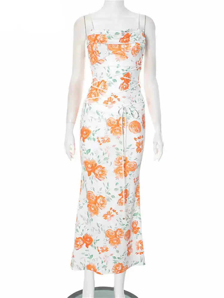 Floral Print Spaghetti Strap Long Dress