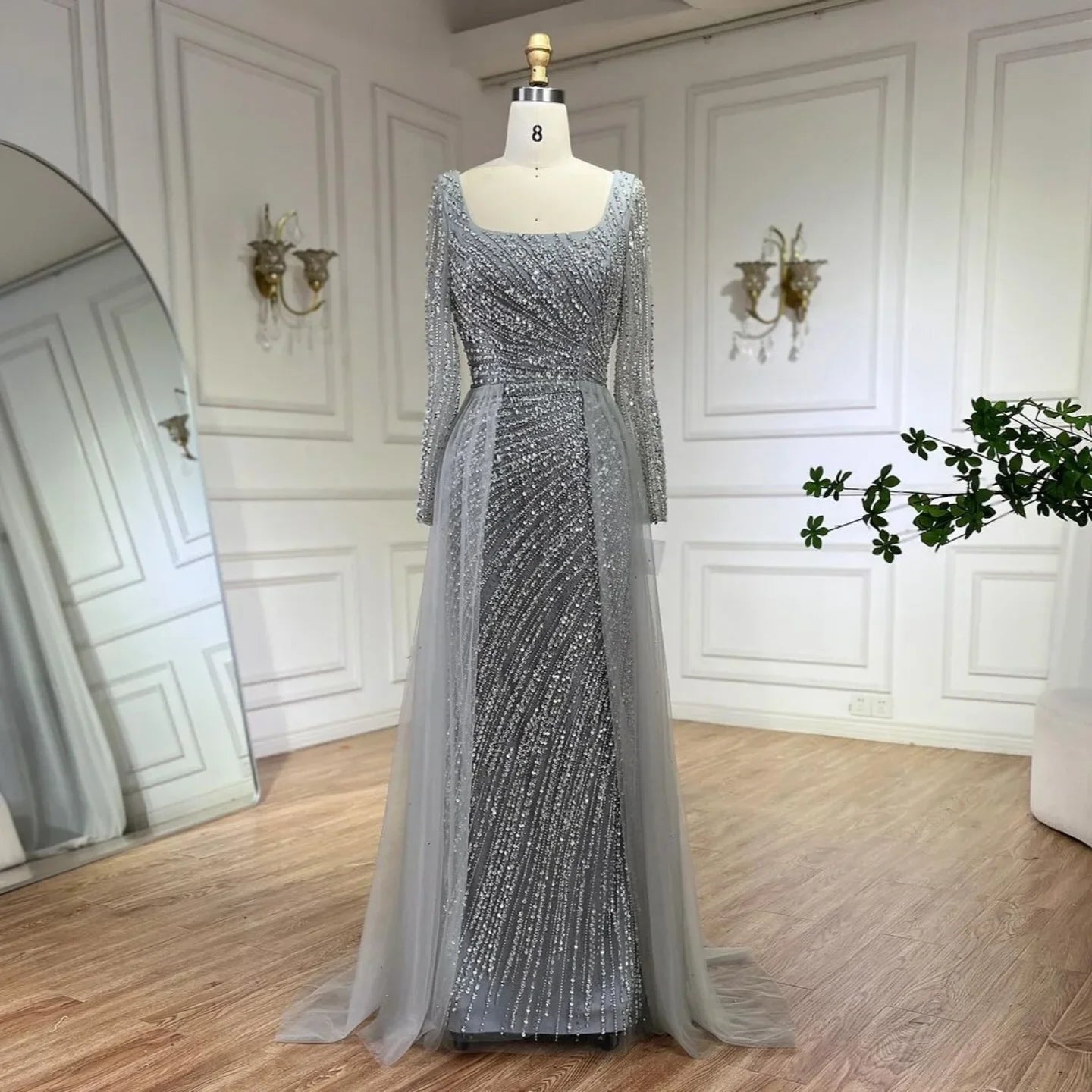 Zapdress Silver Beaded Mermaid Evening Dress with Detachable Skirt Formal Party Gown 2025 For Women DLA71618L Customized (ZD17281)