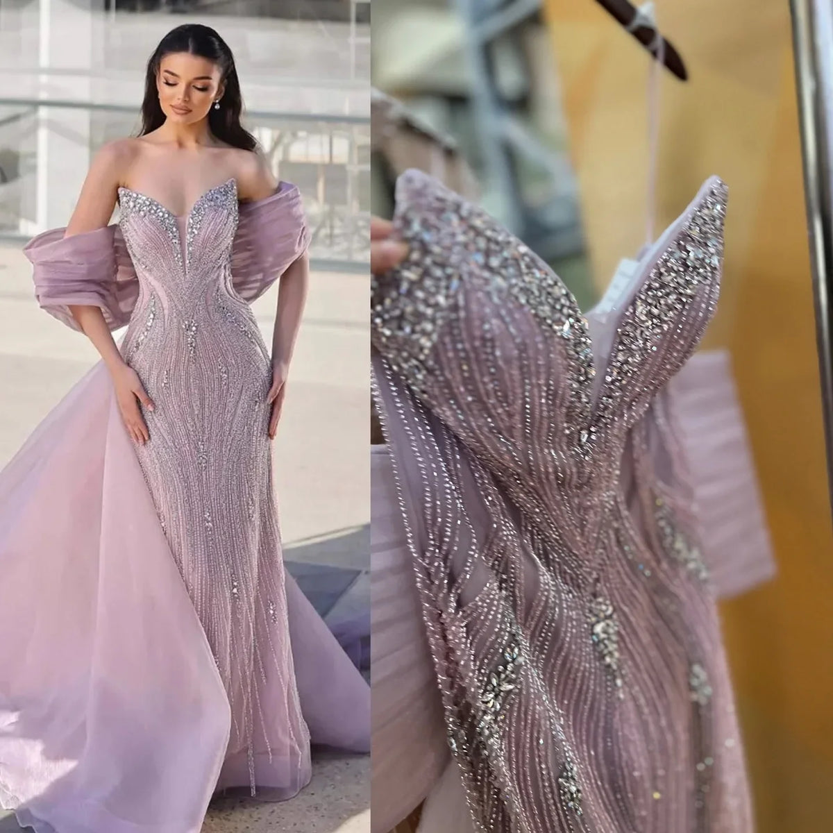 Zapdress Pink 2025 Mermaid Beaded Evening Dresses with Cape Wedding Party Gowns for Women DLA73061 Customized (ZD17230)
