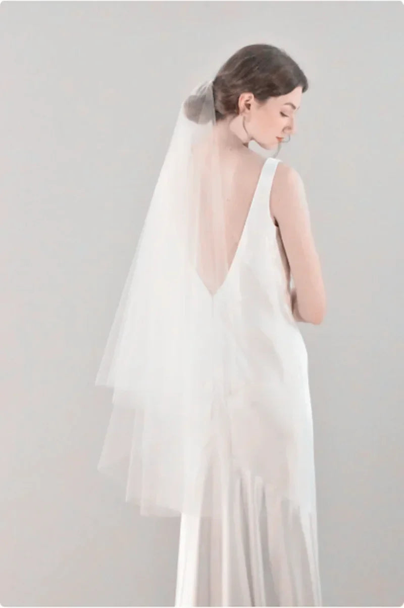 Two Tier Fingertip Lengh Veil | Minimalist Veil | Simple Fingertip Veil with Blusher | Drop Veil | Two Tier Mid Length Veil