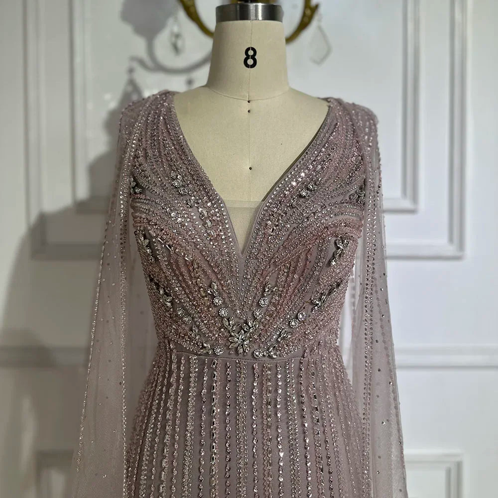 Zapdress 2026 Customized Pink Cape Sleeves Mermaid Beaded Evening Dresses Gowns for Women Wedding Party 2025 (ZD17186)