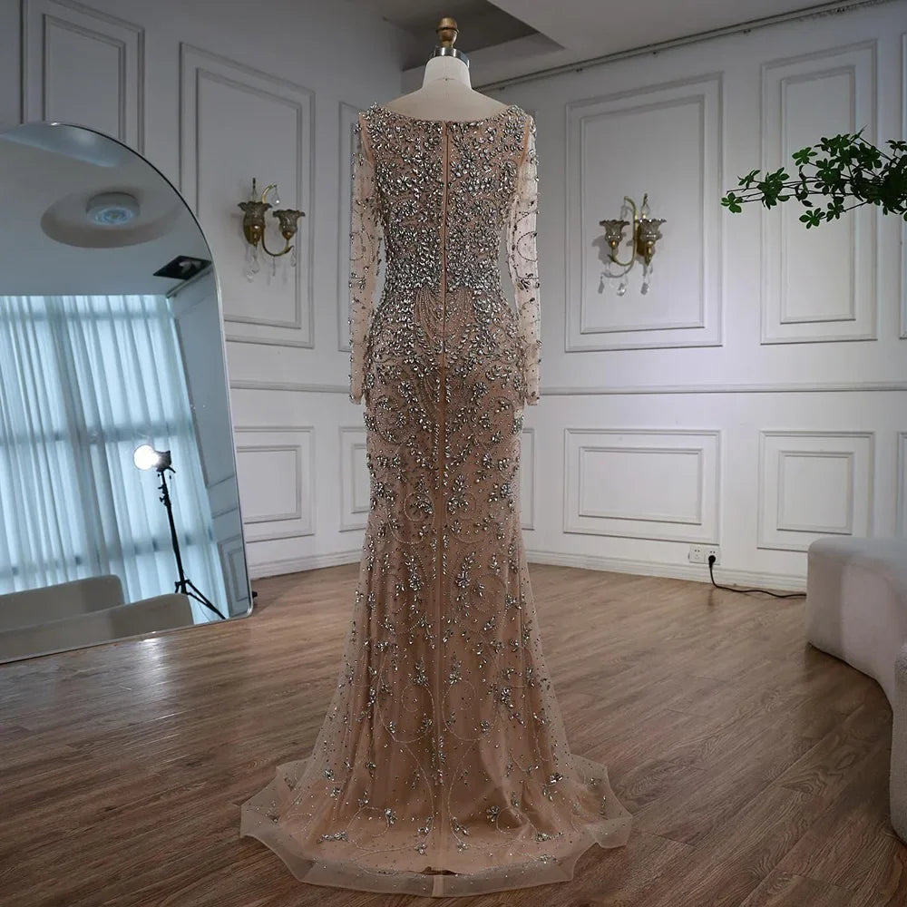 Zapdress Turquoise V-neck Long Sleeve Mermaid Beaded Evening Dresses 2025 Luxury Party Gowns for Women DLA73042 Customized (ZD17314)