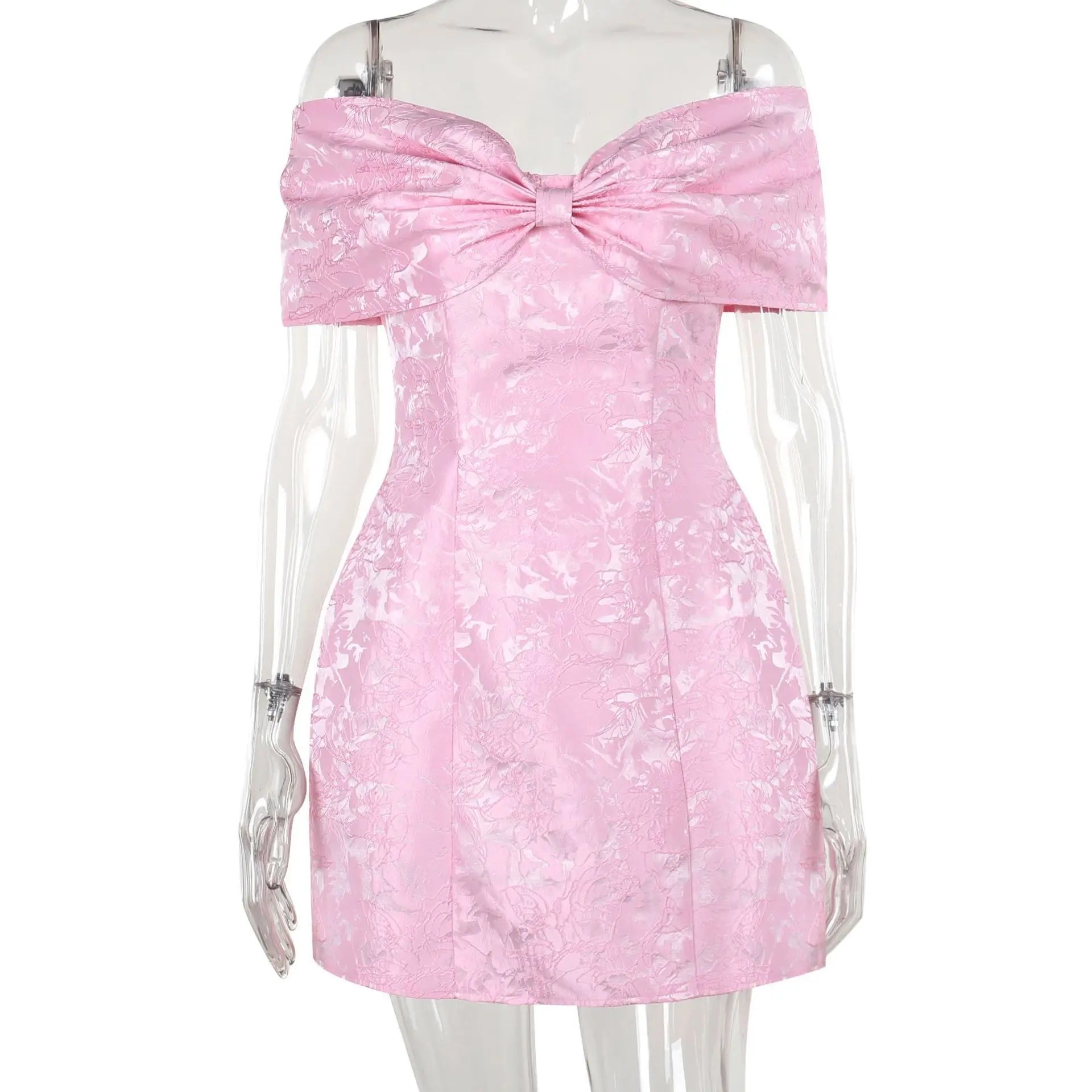 Bow Off Shoulder Backless A - line Jacquard Party Dress