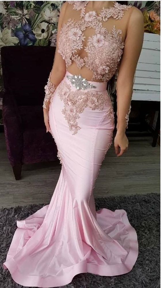 Pink Prom Dresses Long Mermaid Lace Applique Beaded 3D Flowers Elegant Evening Gown Formal Dresses S6580 - VelvetHem