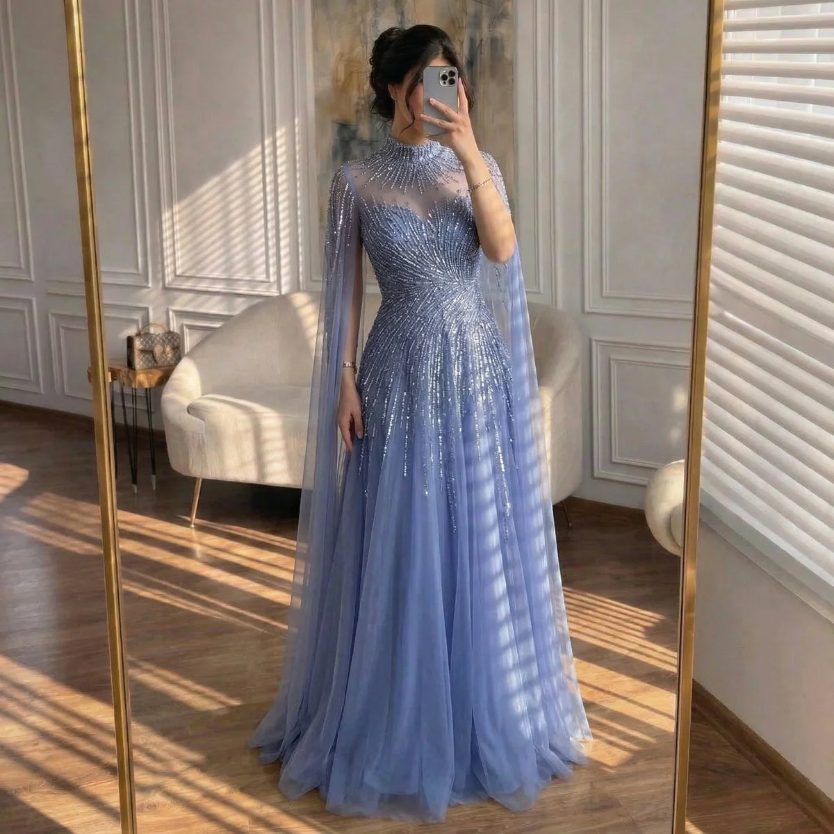 Zapdress Burgundy High Neck Cape Sleeve A-line Evening Dress Elegant Party Gown for Women 2026 Customized DLA72386A (ZD17212)