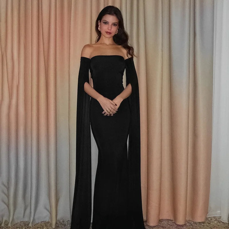 Strapless Extra - long Flare Sleeves Dress