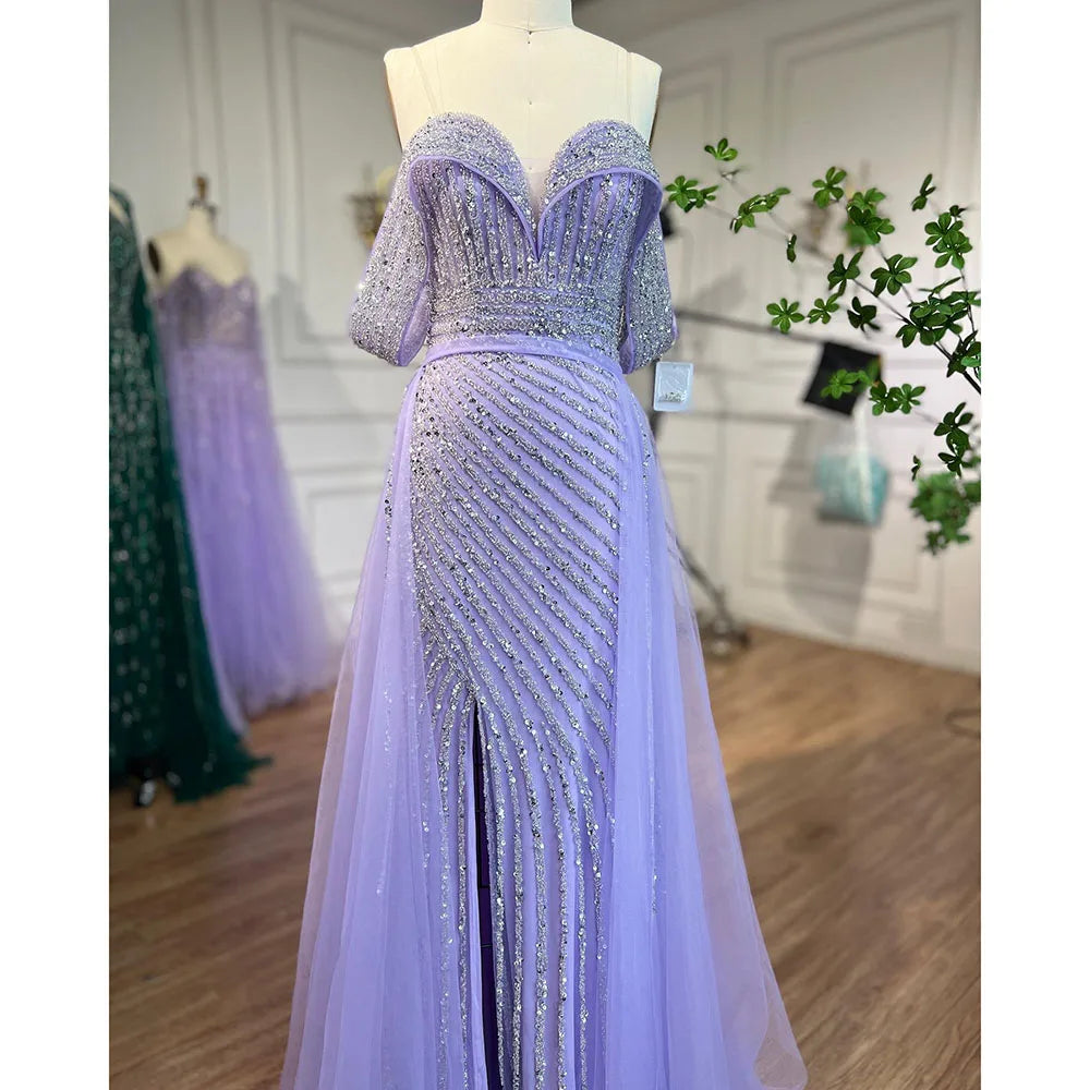 Zapdress Customized Turquoise Off Shoulder Mermaid Beaded Evening Dresses Overskirt Split Party Gowns for Women rts (ZD17345)