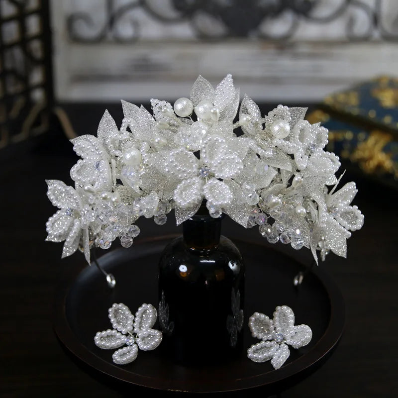 Princess Wedding Crowns For Bride Hair Accessories Flower Pearl Bridal Tiara Crown For Women Party Prom Wedding Hair Headdress as picture 1