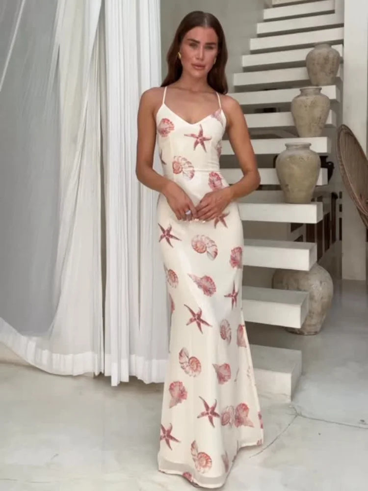 Starfish Printed Ruffle Hem Long Mini Dress
