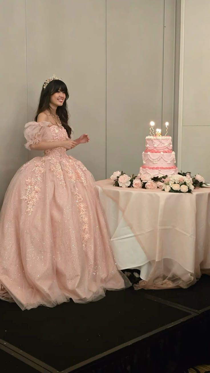 Sweet Pink Tulle Sequin Appliques Ball Gown Quinceanera Dress