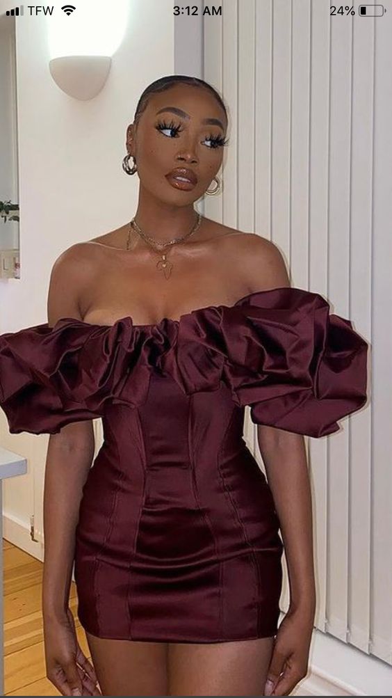 Satin Ruffle Off Shoulder Party Dresses Night Club Wear Slim Fit Bodycon Mini Dress - VelvetHem