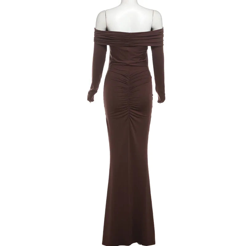 Pleated Patchwork Solid Off - Shoulder Dress