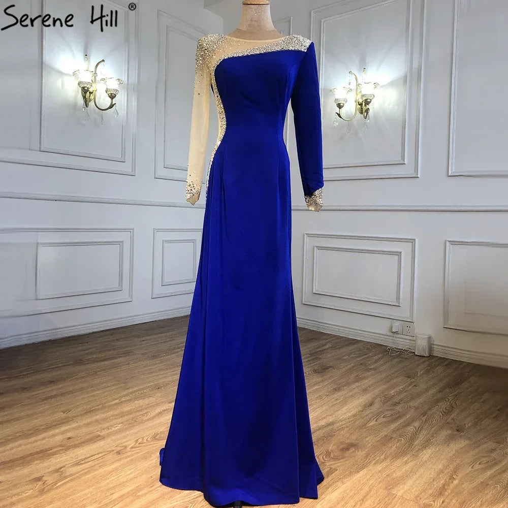 Zapdress Customized White Satin Long Sleeve Mermaid Simple Beaded Evening Dress Party Gowns For Women Bridal Shower (ZD17293)