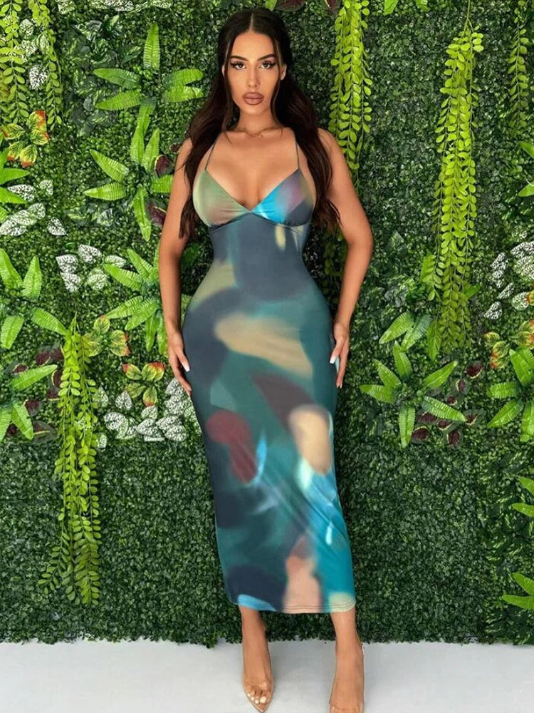 Tie Dye Backless Cross Midi Dress - VelvetHem