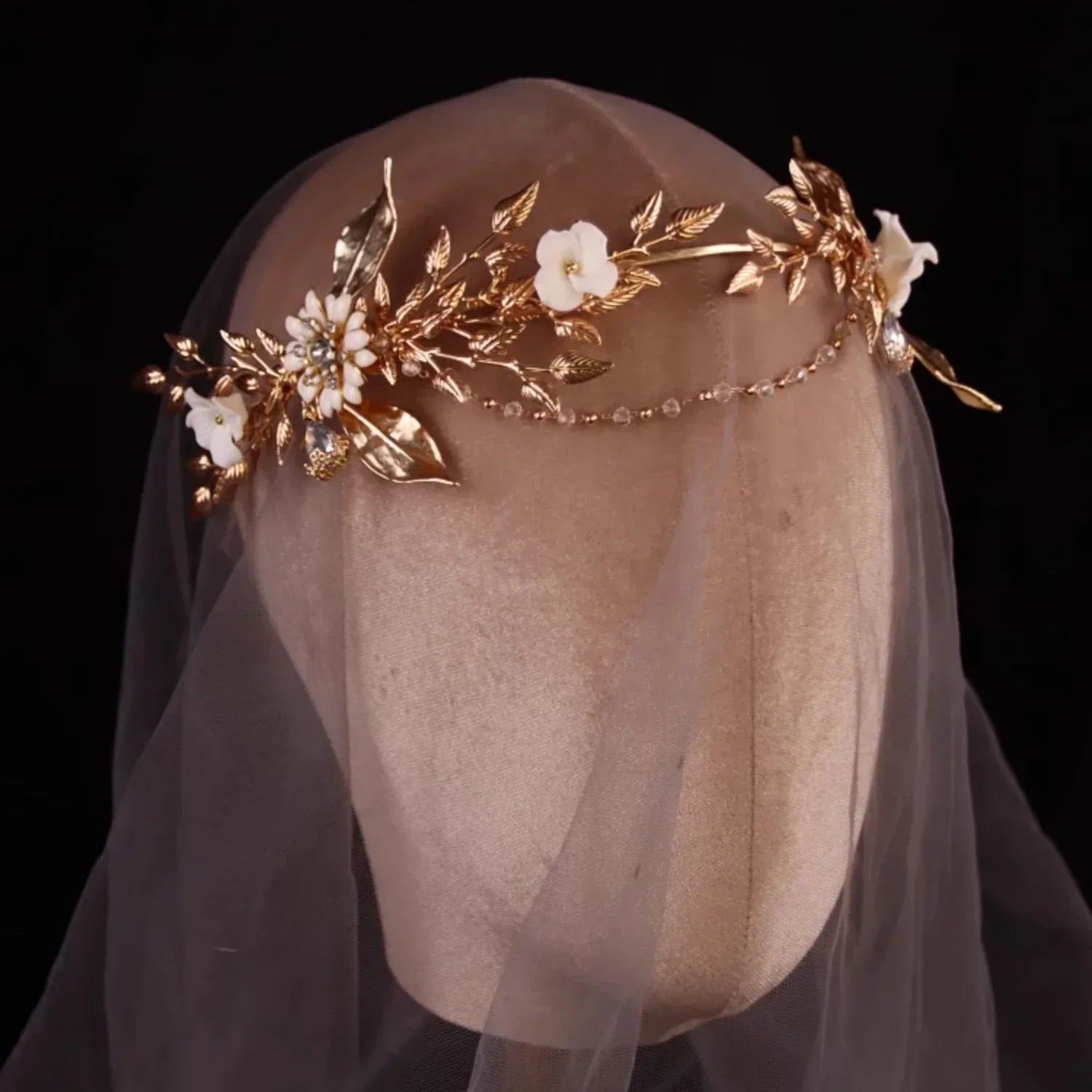 Wedding Hair Accessories Porcelain Flower Headband Tiara Vintage Gold Color Headpiece Crown For Brides Hairbands Bridal Jewelry gold color