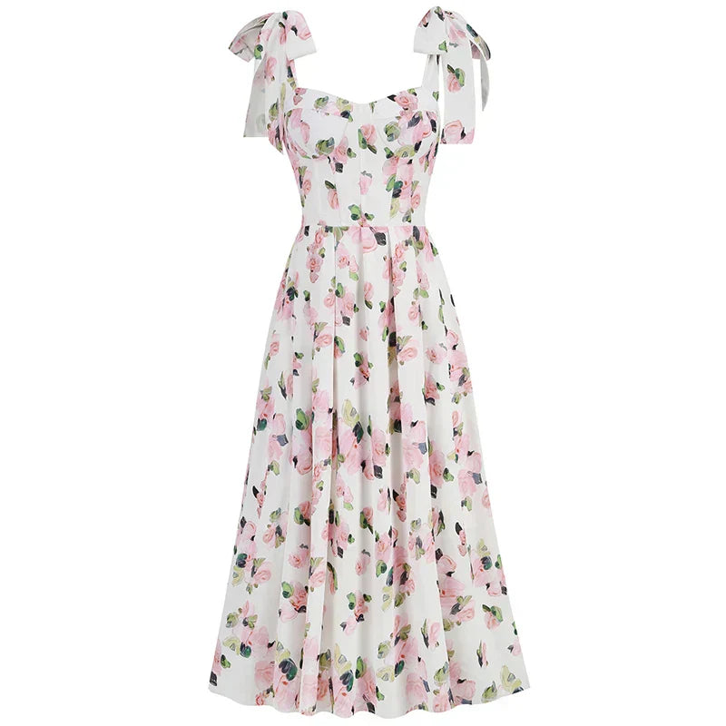 Floral back lace - up suspender dress
