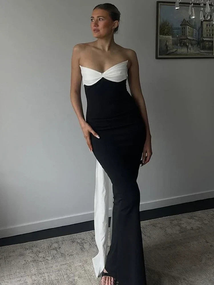 Bows Contrast Color Ribbon Long Dress