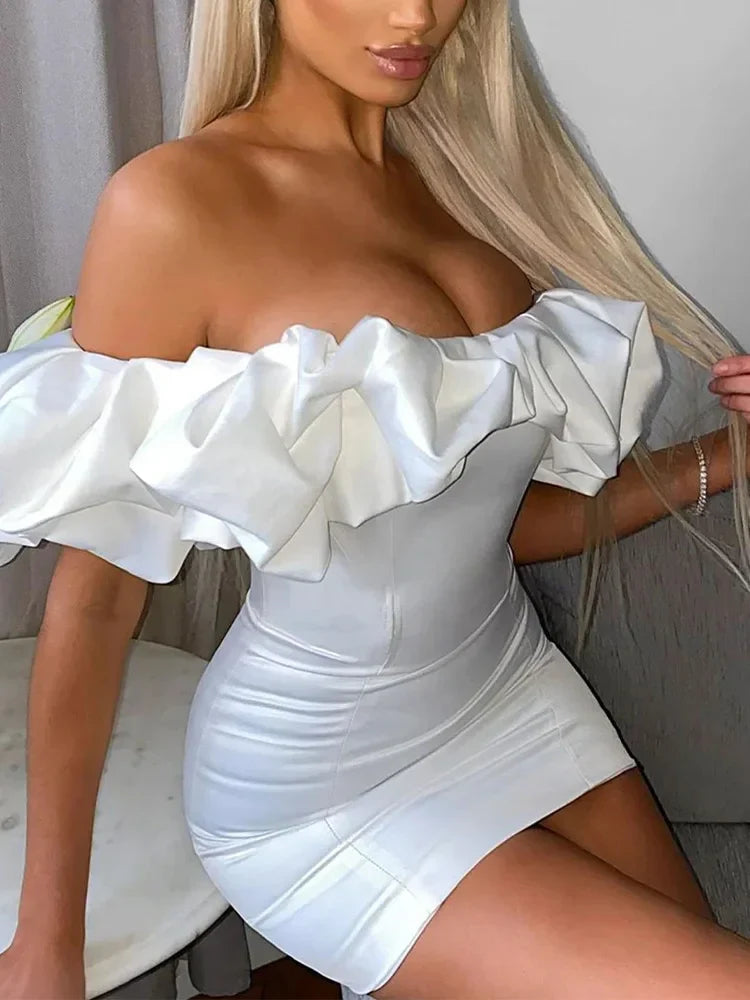 Sleeveless Single Shoulder Bubble Pleated Silk Dress