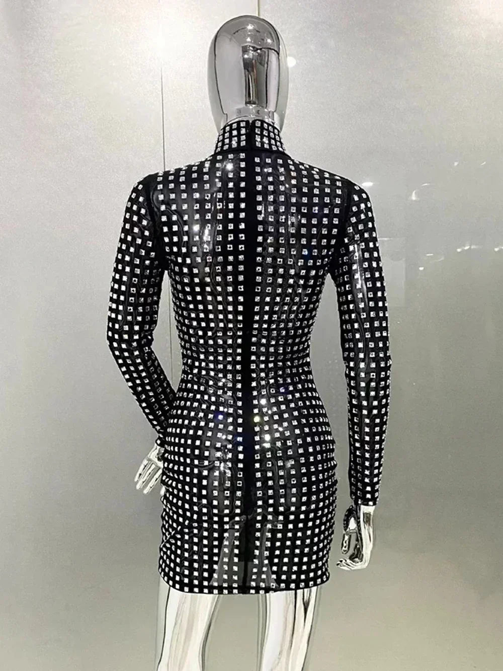 Diamond Crystal Long Sleeved Mini Dress