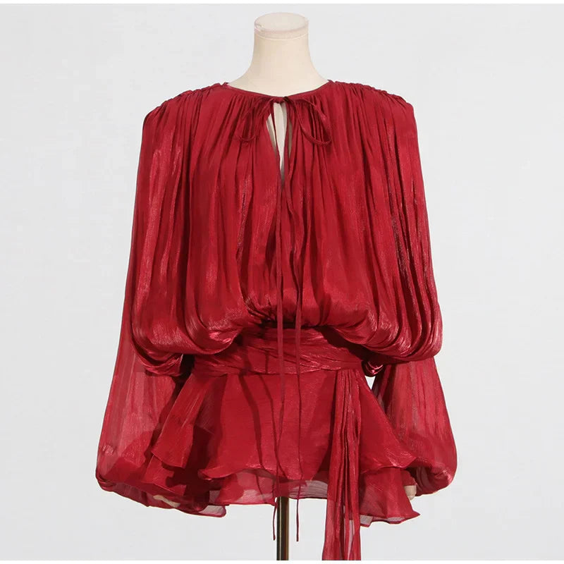 Elegant V - Neck Lace - Up Summer Style Mini Dress