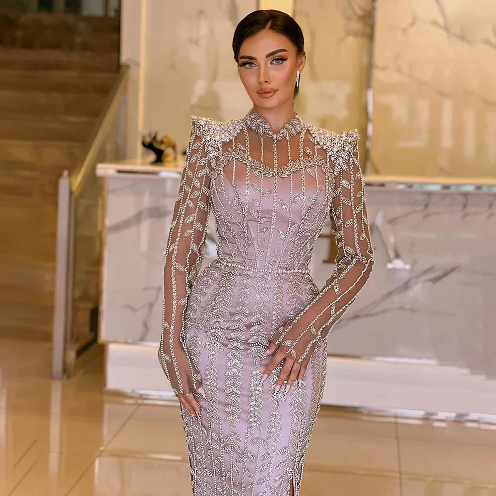 Zapdress 2025 Pink Luxury Mermaid Pearls Beaded Dubai Evening Dress Gown for Formal Events DLA72826 Customized (ZD17381) - VelvetHem