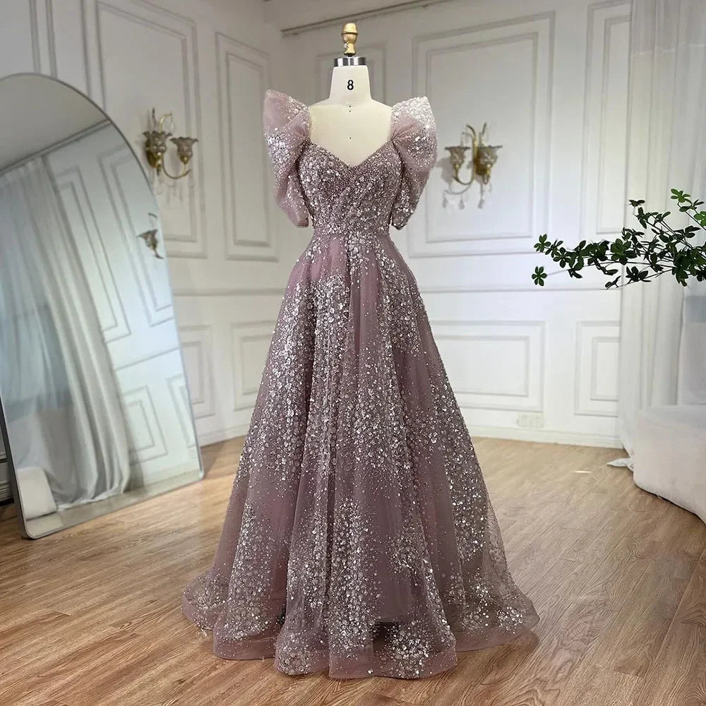 Zapdress Customized 2024 Pink A Line Beaded Evening Dresses Dubai Arabic Elegant Party Gown for Women Wedding Event (ZD17253)