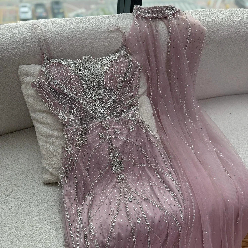 Zapdress 2025 Pink Strapless Mermaid Beaded Evening Dress with Cape Wedding Party Gowns for Women DLA73195 Customized (ZD17274)
