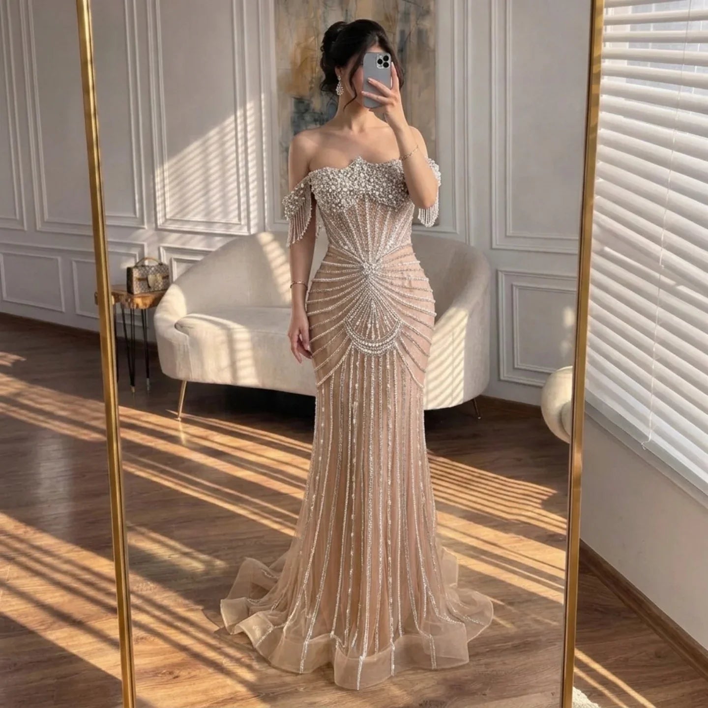 Zapdress Red Mermaid Beaded Pearl Off-Shoulder Evening Gown 2026 High End Couture Party Dress for Women Customized DLA73148A (ZD17309)