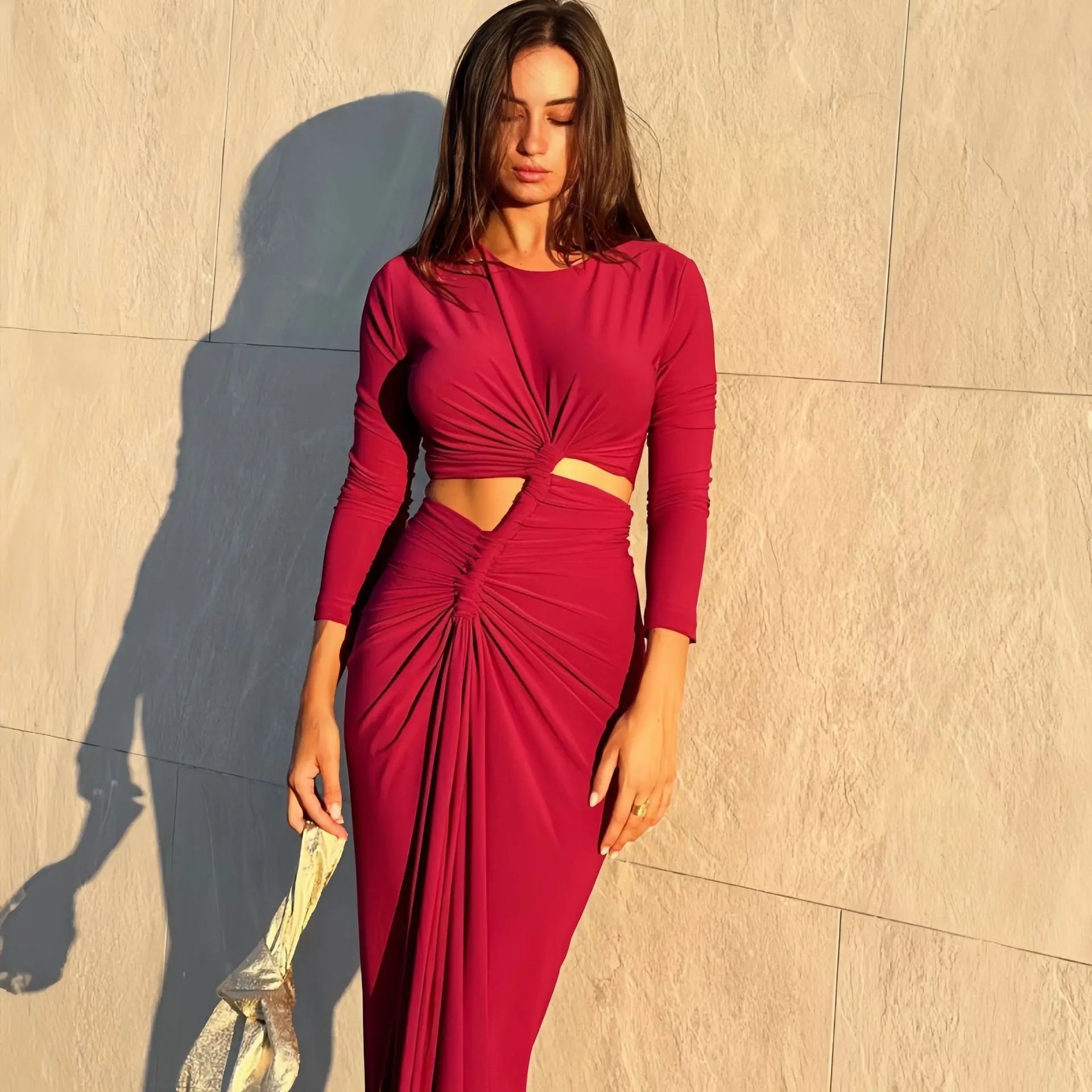 Long - Sleeved Irregular Bodycon Dress