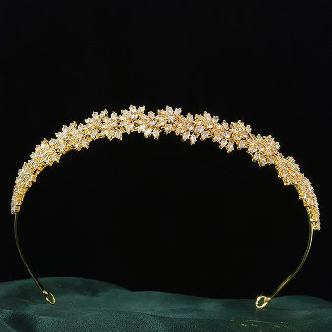Zirconia Tiara Crown Gold Silver Color Headbands Brides Birthday Gift Zircon Headpieces Wedding Hair Accessories Bridal Jewelry gold color a