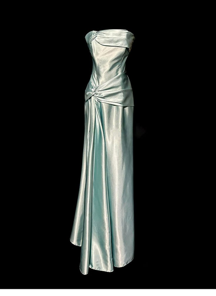 Elegant Sage Green Strapless Satin Long Prom Dress Evening Dress Y8561 - VelvetHem