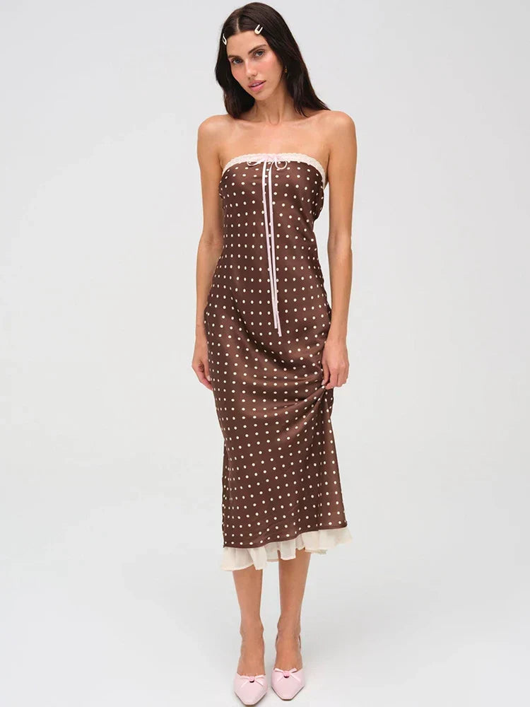 Strapless Backless Lace Midi Dress - VelvetHem