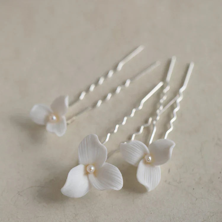 Porcelain Flower Hair Comb Pin Clip Silver Color Head Piece Brides Party Gift Flower Hairpins Wedding Accessories Bridal Jewelry c