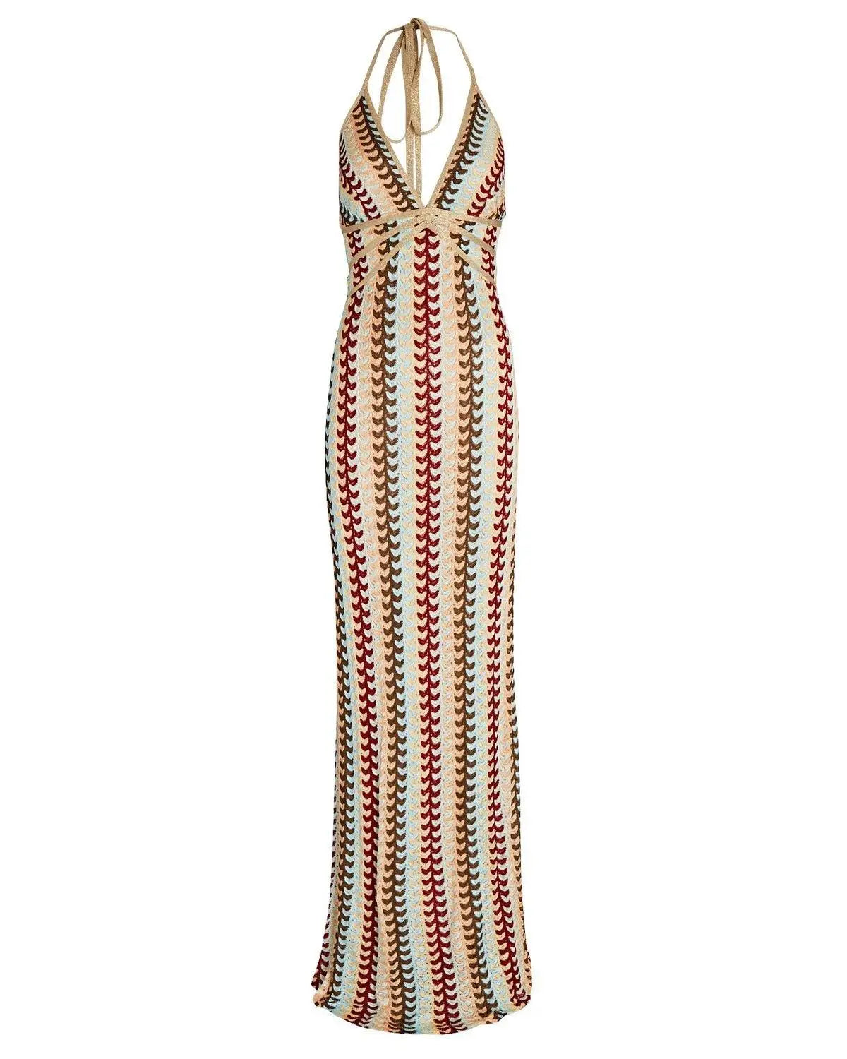 Deep V - neck Crochet Halter Backless Maxi Dress