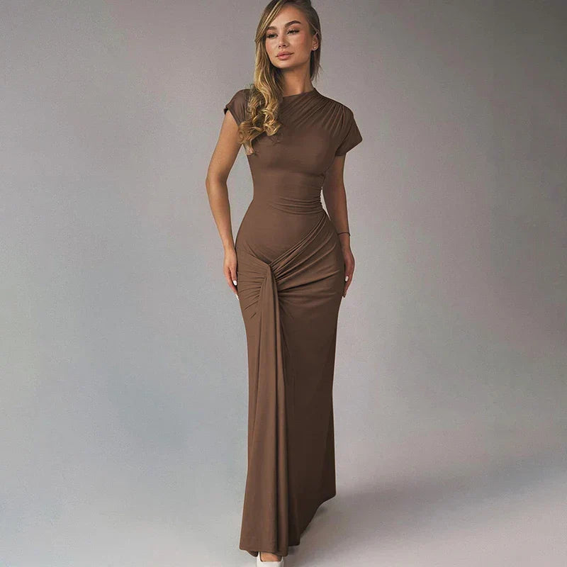 Short Sleeve Maxi Dress Curvy Silhouette & Flattering Tie - Up