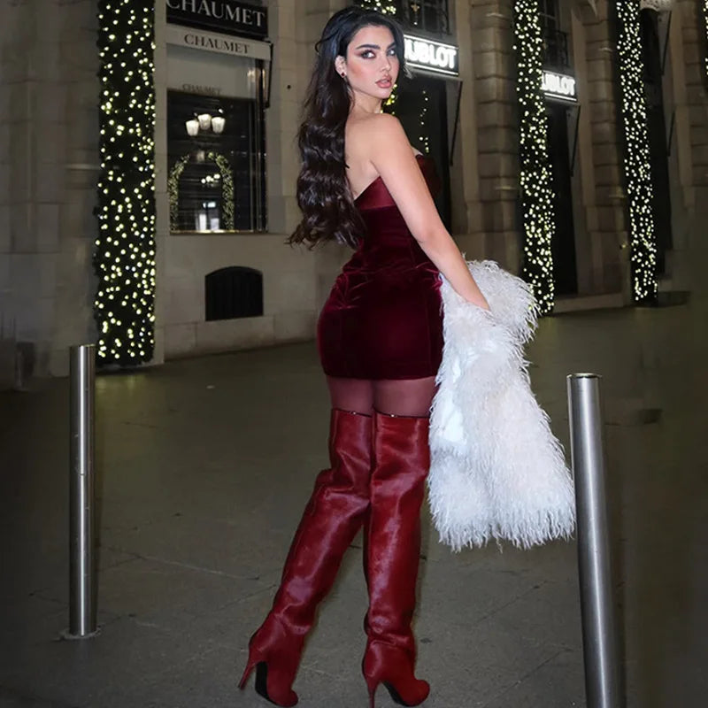 Velvet Off - shoulder Strapless Mini Dress