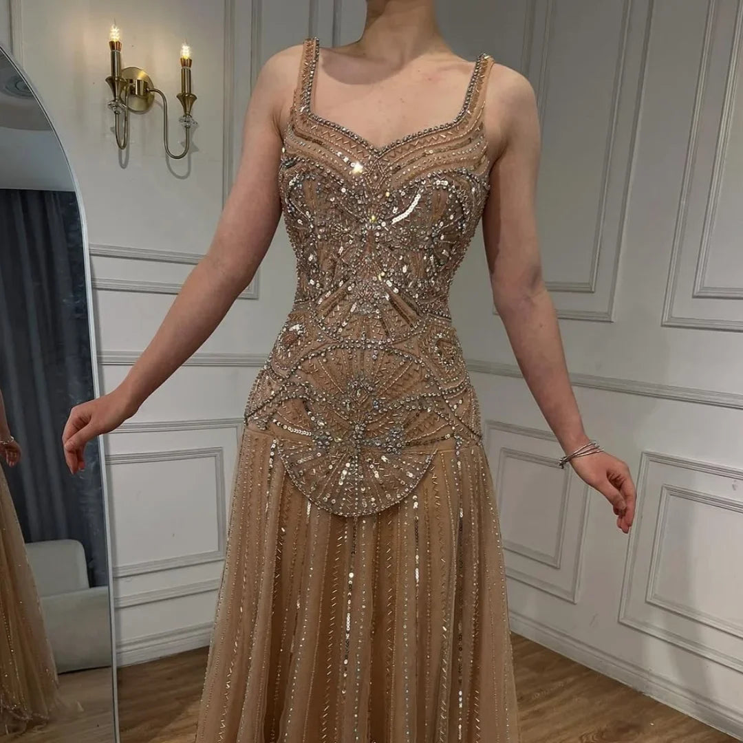 Zapdress Customized 2026 Nude A-line Beaded Evening Dresses Luxury Party Gowns for Women (ZD17184)