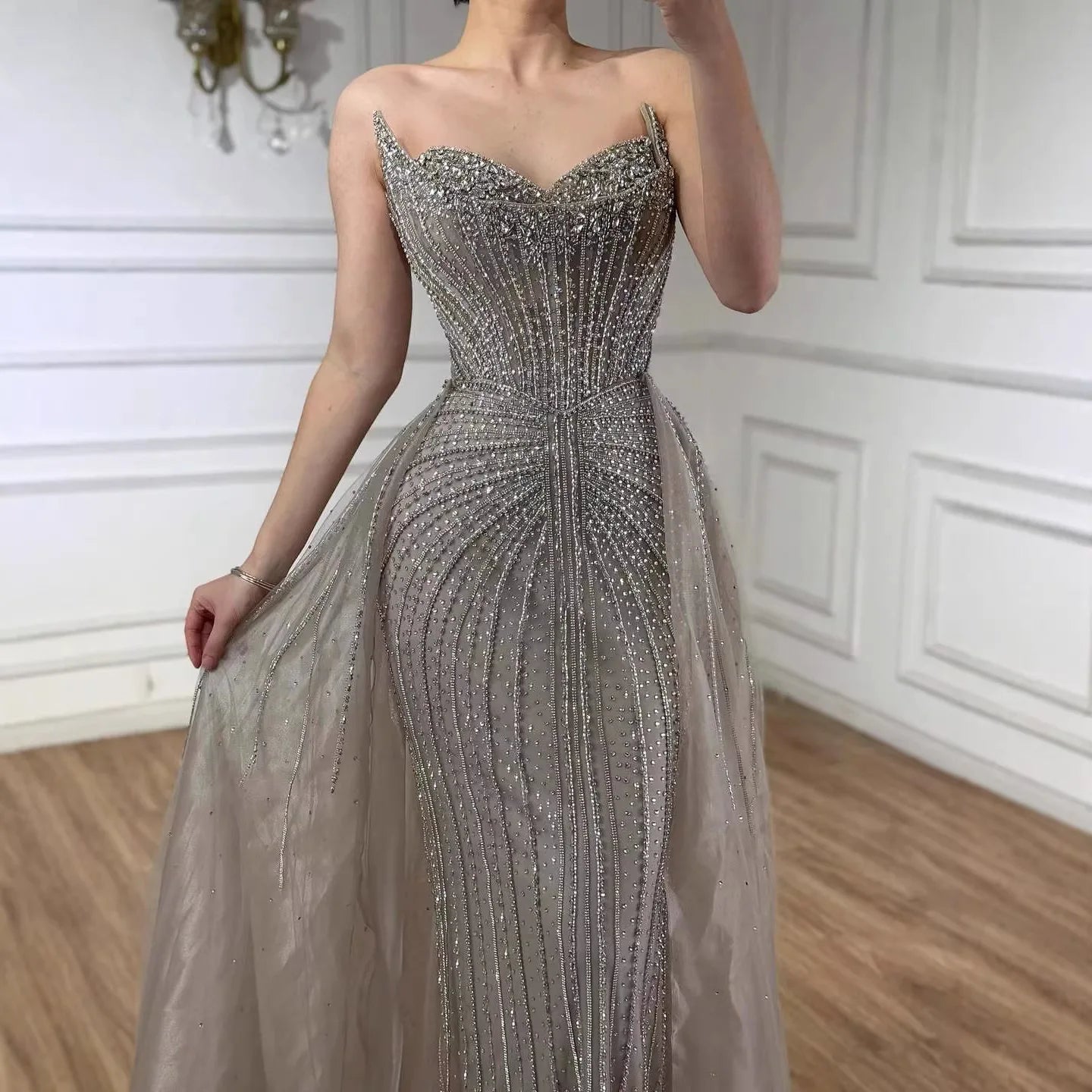 Zapdress Caramel Beaded Tulle Evening Dress Strapless Sweetheart Formal Party Gown with Over-skirt DLA72811D Customized (ZD17282)