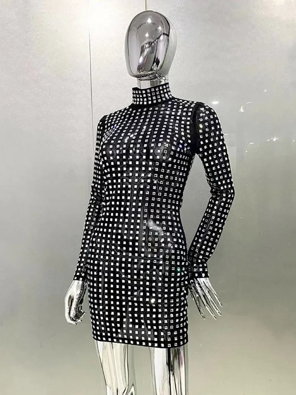 Diamond Crystal Long Sleeved Mini Dress