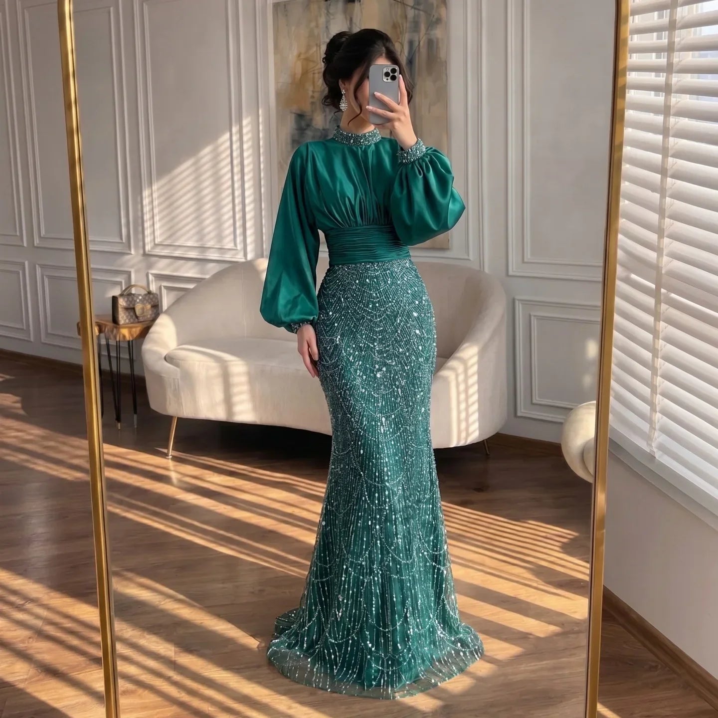 Zapdress 2026 Elegant Mauve Muslim Evening Gowns Dubai High Neck Full Sleeve Formal Party Dress for Women DLA73676 Customized (ZD17173)