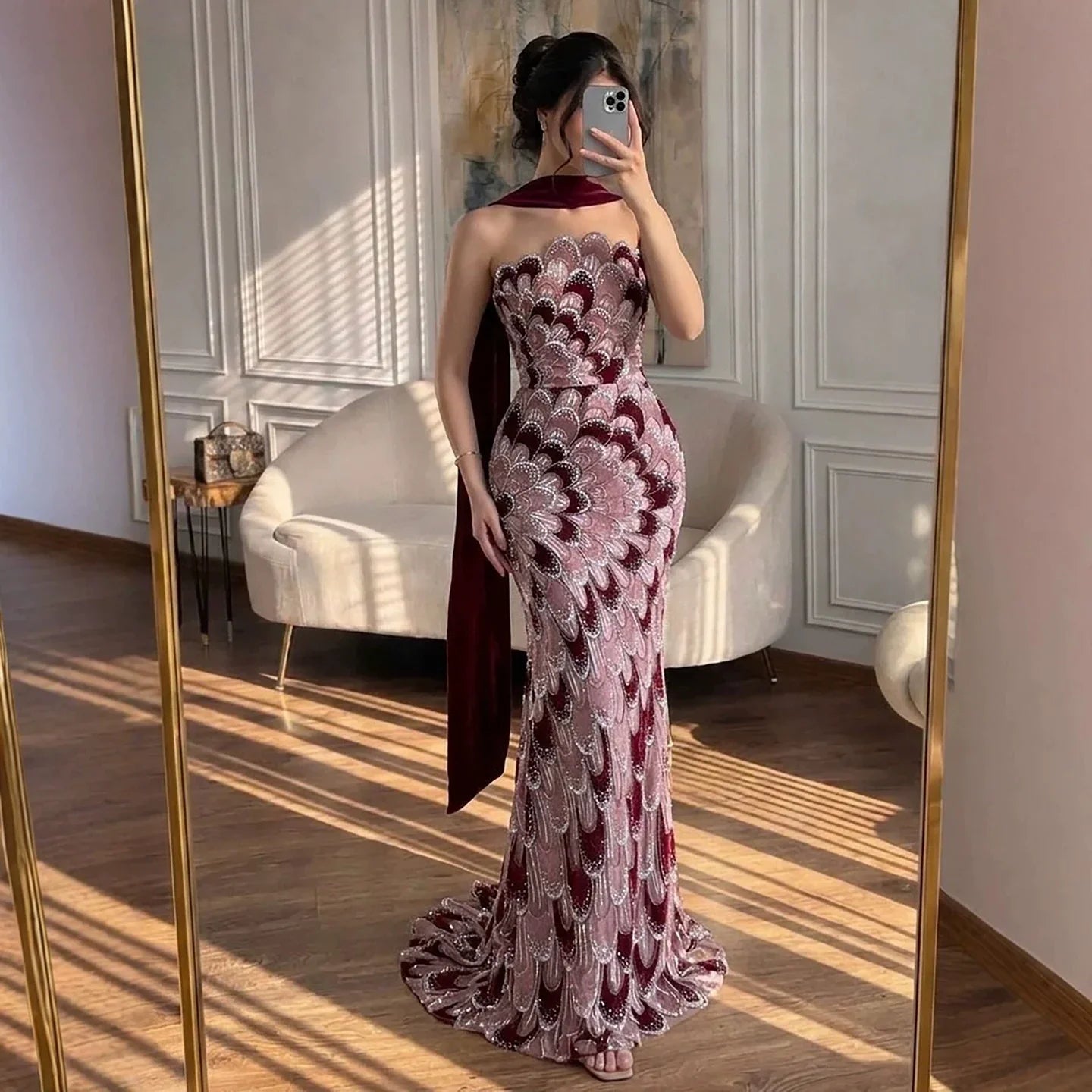 Zapdress 2026 Black Strapless Mermaid Evening Dress with Scarf Elegant Formal Party Gowns for Women DLA73607 Customizedf (ZD17227)