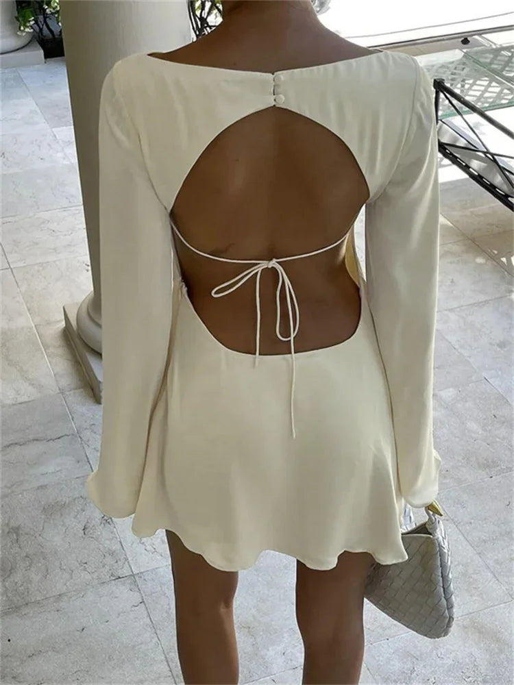 Elegant Backless Lace - Up Satin Party Mini Dress